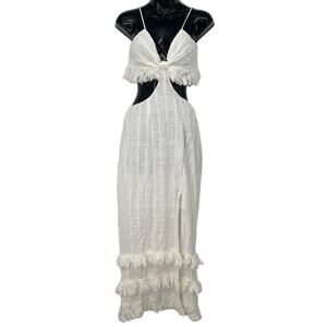 One and Only Dress White Cut Out Maxi Fringe Dress Size Small New with Tags